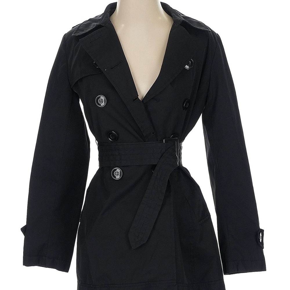 DKNY Women's Black Double-Breasted Trench Coat